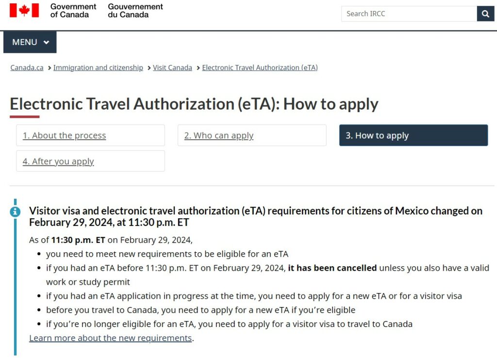 eTA Canada online application for travel to Canada